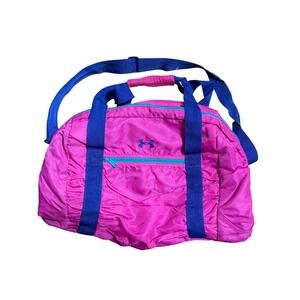 Under Armour Pink Blue Nylon Duffel Gym Bag Style 1240190 Womens Small Medium